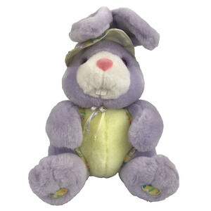 Vintage Brooklyn Doll Toy & Novelty Co Bunny Rabbit Plush 9" Purple Yellow Visor